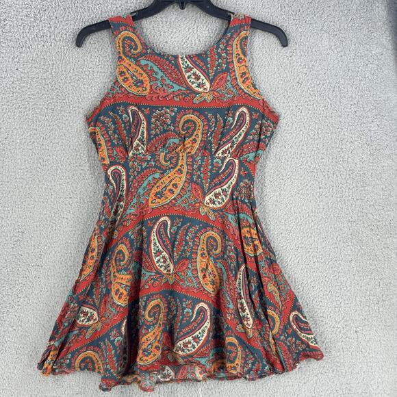 Free People Dress Womens 8 Colorful Paisley Boho Flare Sleeveless Festival - Picture 1 of 12